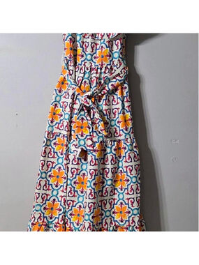 Fame floral and geometric print maxi dress with tie waist